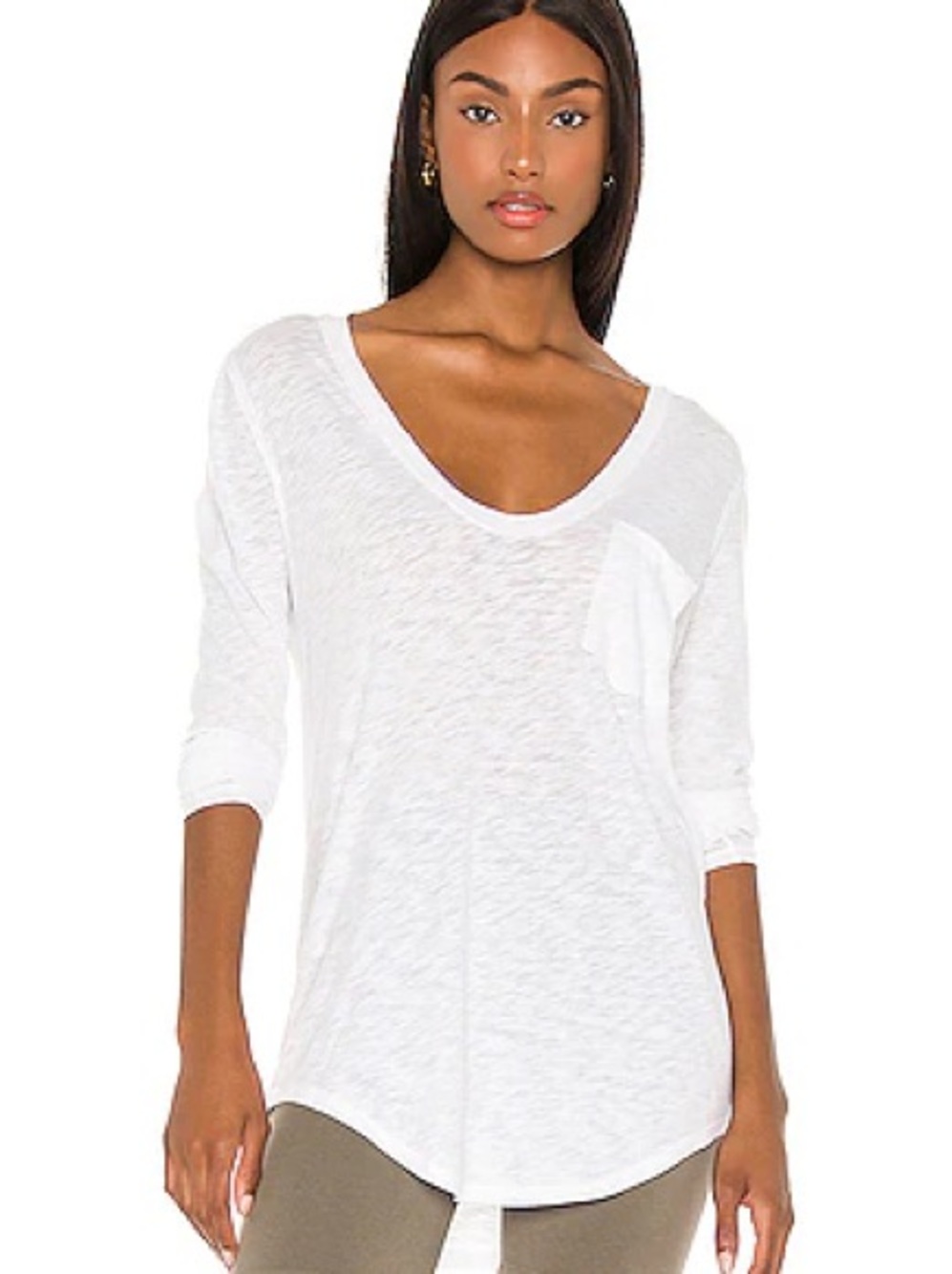 Free People We The Free Betty Long Sleeve Tee White Scoop Neck Pocket Top Small